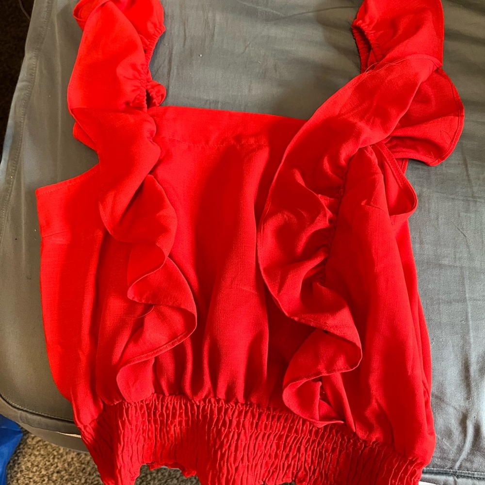 Red ruffle tank